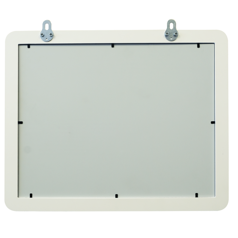 Miroir sanitaire 390 x 490 mm avec cadre PVC blanc 430 x 530 mm
