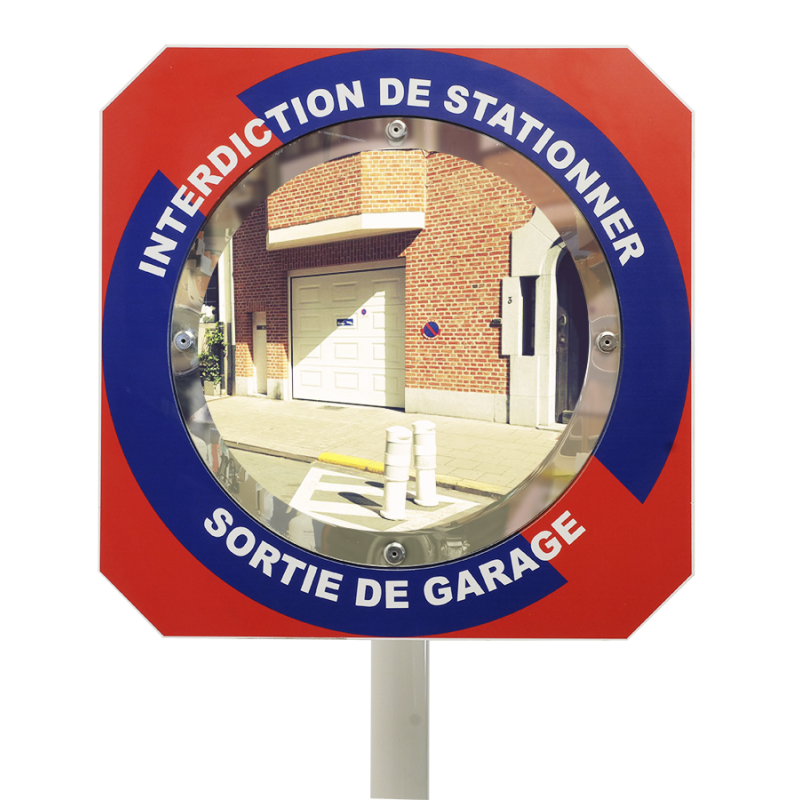Miroir pour sortie de garage sur cadre "Interdiction de stationner" - Gamme Citymir - Garantie 3 ans
